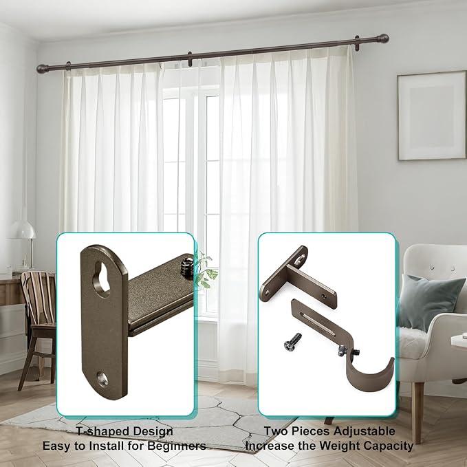 Adjustable Curtain Rod Brackets, Metal Window Drapery Rod Hanger Holders Hooks - Image 5