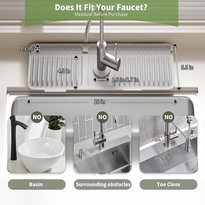 2026 New Silicone Sink Splash Guard, 7°Slope Fast Self-draining | Faucet Mat - Image 5