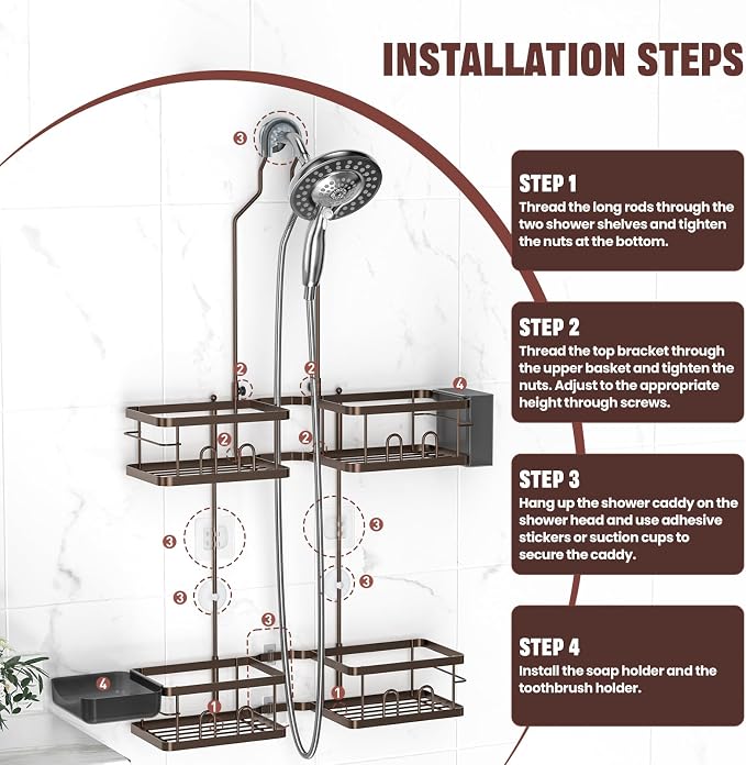REINHARDT Adjustable Shower Caddy Hanging - Image 7