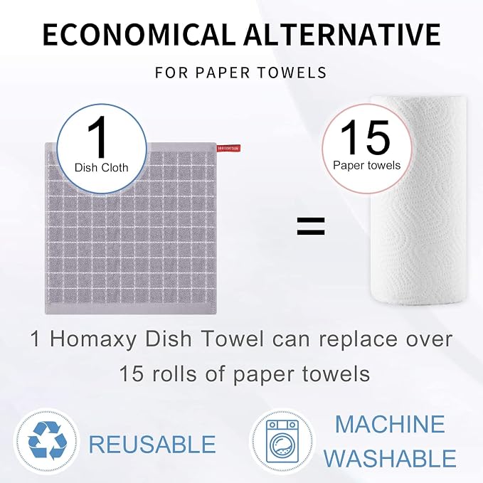 Homaxy 100% Cotton Terry Kitchen Dish Cloths, 8 Pack, Light Grey - Image 7