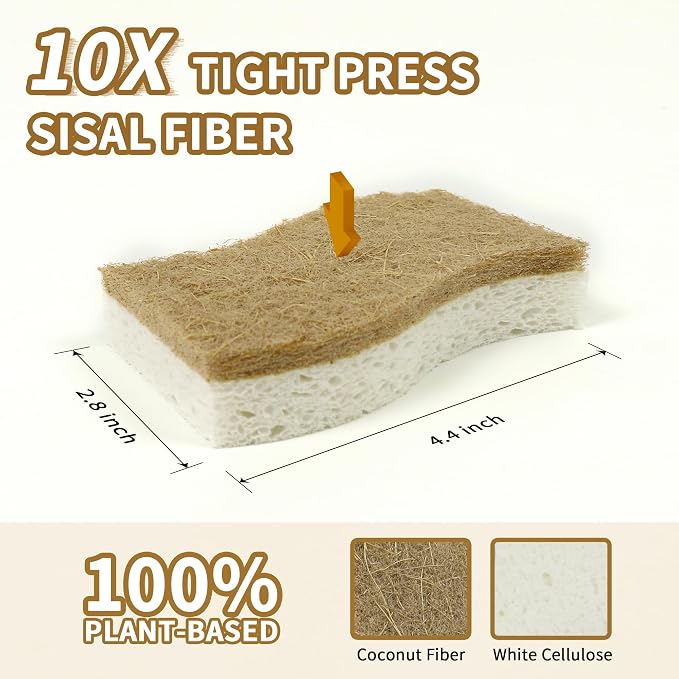 Silkyhose 12 Pack Natural Kitchen Sponges, Cellulose Coconut & Non-Scratch | - Image 6