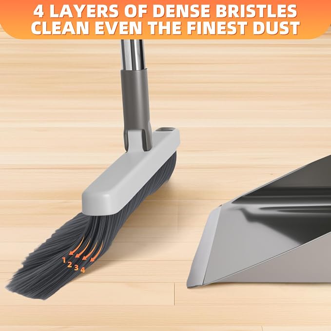Broom with Dustpan Combo Set, Lightweight Standing Metal Dust Pan with Teeth - Image 6