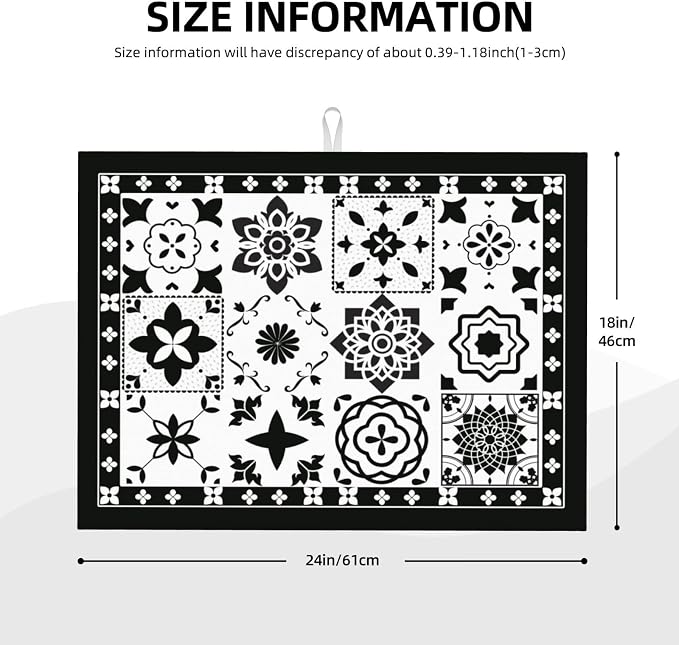 Retro Black Pattern Dish Drying Mat - Image 2