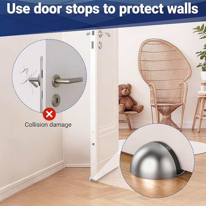 Self Adhesive Door Stoppers, Stainless Steel No Drill Rubber Floor Door Stop - Image 3