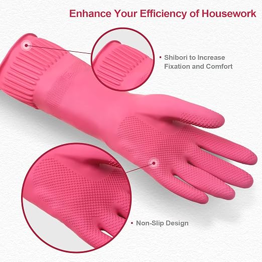 Mamison Rubber Dishwashing Gloves, Non-Slip Kitchen, 2 Pairs | Korean natural - Image 2