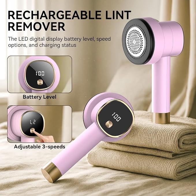 Rechargeable Fabric Shaver, 6-Leaf Blades, LED Display, 3 Speeds | Portable - Image 4
