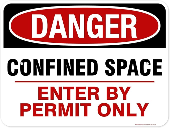 Danger Confined Space Enter By Permit Only Sign, 18x24 Inches, Rust Free .063 Aluminum, Fade Resistant, Made in USA by My Sign Center