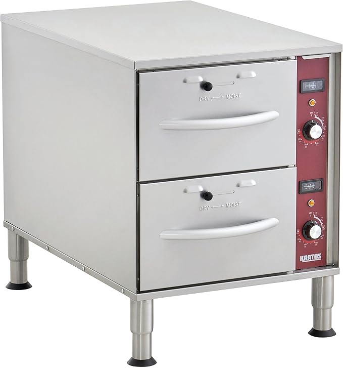 Kratos Commercial Electric Drawer Warmer, Stainless Steel Double Drawer Food Warmer for Restaurants and Hotels, Narrow Design, 120V, 900W