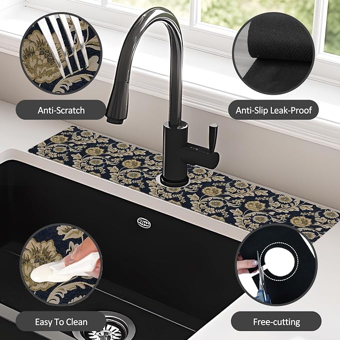 24" X 5.5" Kitchen Sink Splash Guard Faucet Mat Floral Flower Super Absorbent - Image 4