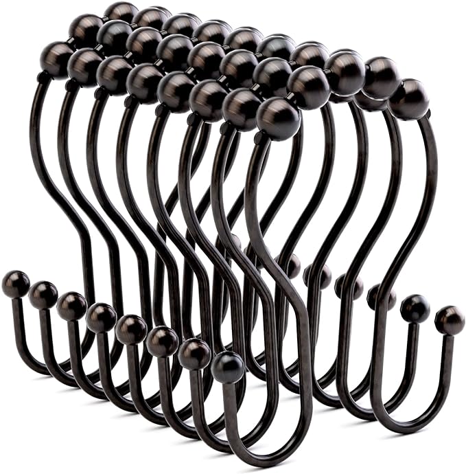 Bathway Shower Curtain Hooks Bronze Shower Curtain Rings Rust Proof Double Hook by Bathway