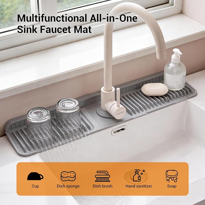 ZJWZLG Faucet Mat for Kitchen Sink, Snap-On Design & 7°slope Fast Drain - Image 2