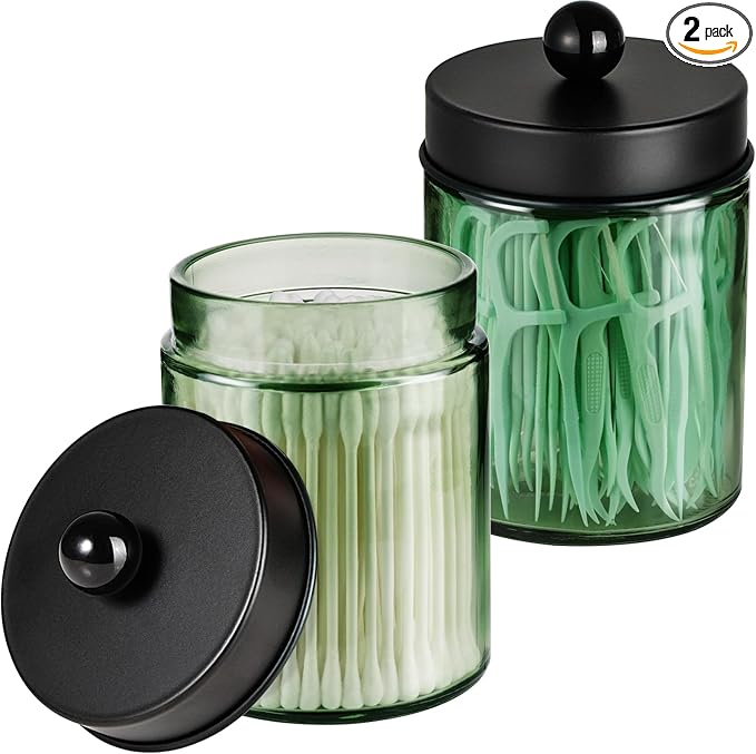Amolliar Green Glass Apothecary Jar, Qtip Holder by Amolliar