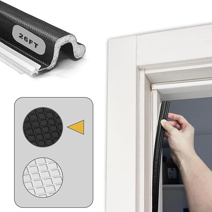 26 FT Door Frame Extra Thick Kerf Non-Adhesive Weather Stripping Seal Strip PU Foam, PE Cover, Groove Slot Installation for Large Gap, Sound, Dust, Water Insulation (26ft, Black, Extra Thick Flanged)