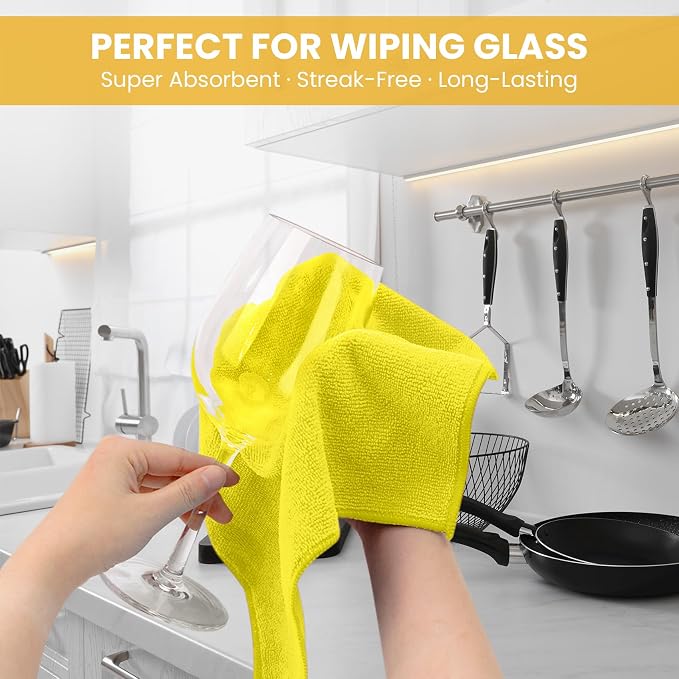SIFANGKE Microfiber Cleaning Cloth, 12 Pack Yellow Cleaning Rags - Image 3