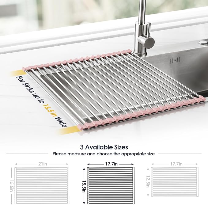 Tomorotec Roll Up Dish Drying Rack Over Sink, 304 Steel, Heat-Resistant Trivet - Image 4