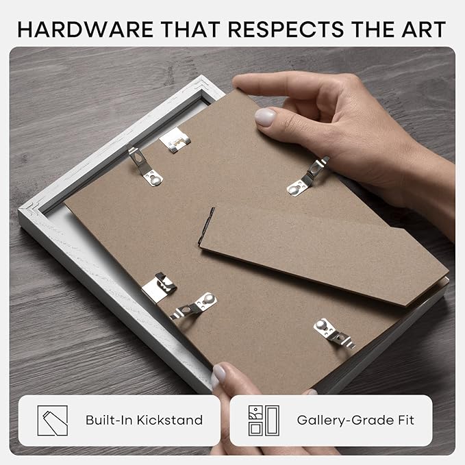 Homeforia 8.5 by 11 Picture Frame White, High End Oak 8.5 x 11 Wood Frames with Mat 6 x 8 inch Photo, 8.5by11 Wooden Frame Matted to 6x8 Art, Wall or Tabletop Frame, Tempered Glass, Wall Kit, Set of 3