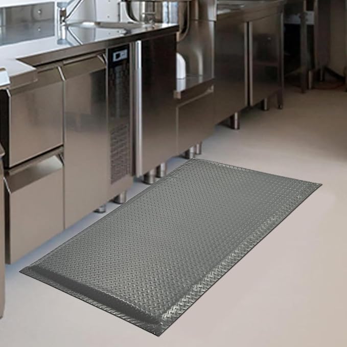 Anti Fatigue Mats Industrial 3' x 5' 15/16" Thick Ergonomic Standing Mat Commercial Kitchen Mat Heavy Duty Diamond Plate Cushioned Shop Floor Mats Helps Relieve Back and Leg Soreness, Grey