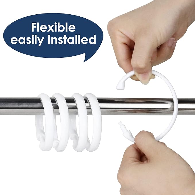 12 Packs Circular Shower Curtain Rings, Plastic Curtain O Rings Hooks - Image 3