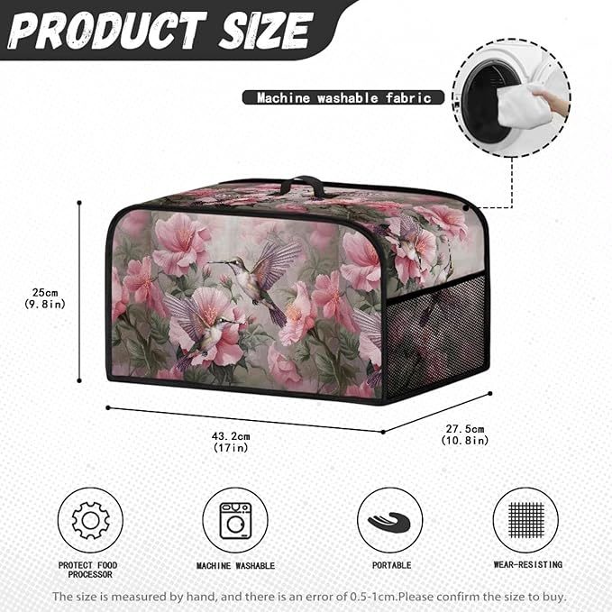 Hummingbird Slow Cooker Cover - Beautiful Pink Flowers Dust Cover, Measuring 17" x 10.8" x 9.8"