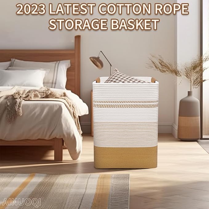 Large Laundry Hamper Basket, 85L Cotton Rope Woven Storage Bin - Image 5
