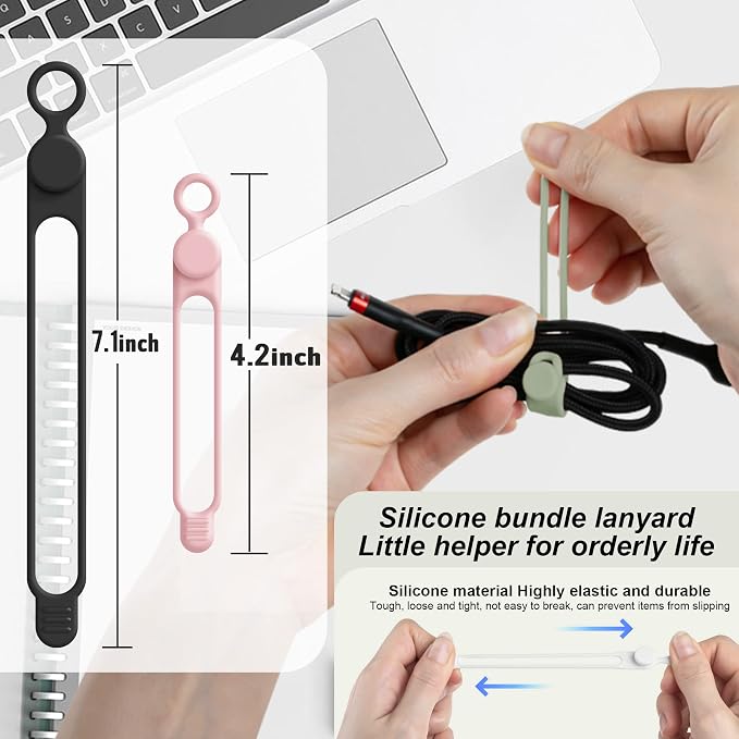 24Pcs Silicone Cable Ties, Cord Organizer Cable Management-2Sizes | Reusable - Image 2