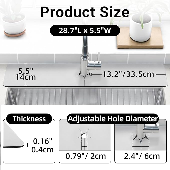 LOPNUR Cuttable Faucet Mat for Kitchen Sink, Long 29x5.5 Inch, Dark Grey | - Image 3