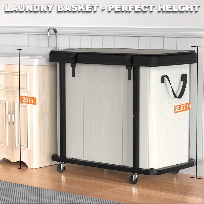 Laundry Basket with Wheels, 230L Laundry Sorter 3 Section - Image 5