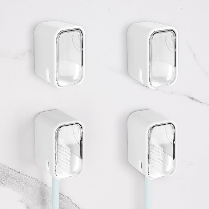 4 Pack Toothbrush Holders for Bathrooms Shower, Wall Mount Toothbrush Organizer by LUEXBOX