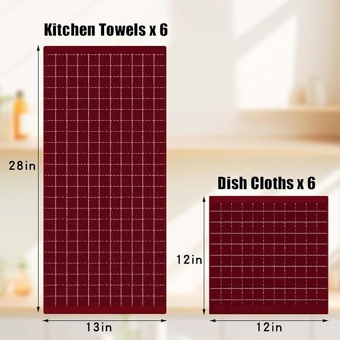 Homaxy Kitchen Towels and Dishcloths Set, Brick Red - Image 4