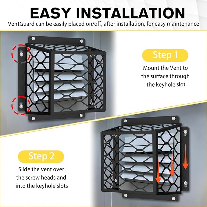 Dryer Vent Bird Guard – Steel Exhaust Vent Cover for 3" to 4" Dryer & Bathroom Vents, Keeps Birds and Small Animals Out, Galvanized Metal Cage, 7"x7"x5" (Black-1PCS)