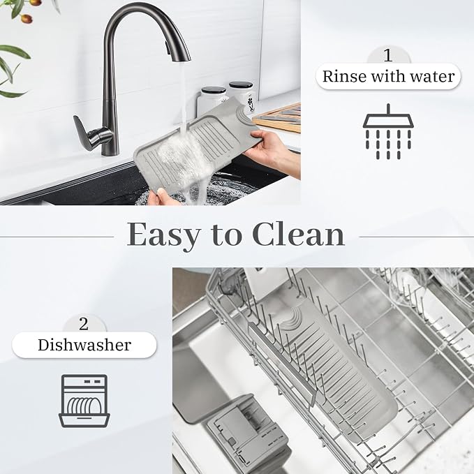 PoYang 23.6 Inch Silicone Sink Splash Guard, Kitchen Sink Mat, Light Grey | - Image 9