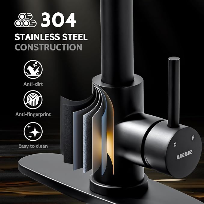 WEWE LED Kitchen Faucet, 2-Mode Sprayer, Matte Black, High Arc | 17-Inch Height - Image 5