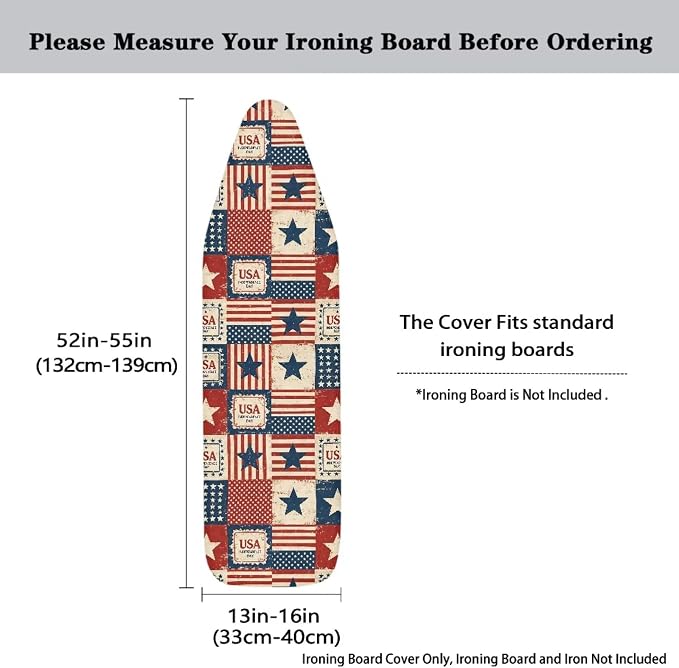 Ironing Board Cover, Standard Size 15x54, American Flag Plaid Pattern, Elastic - Image 3