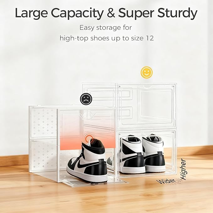 Pinkpum Upgraded Hard Shoe Storage Box 12 Pack XL Clear Shoe Organizer - Image 3