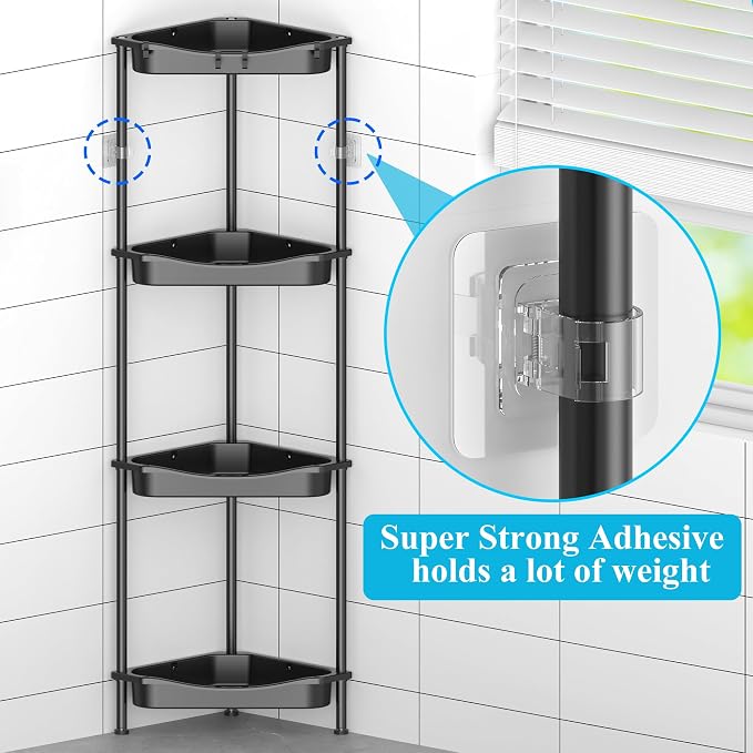 HuggieGems Metal Floor Standing Corner Shower Caddy, Jet Black, 4 Tier - Image 3