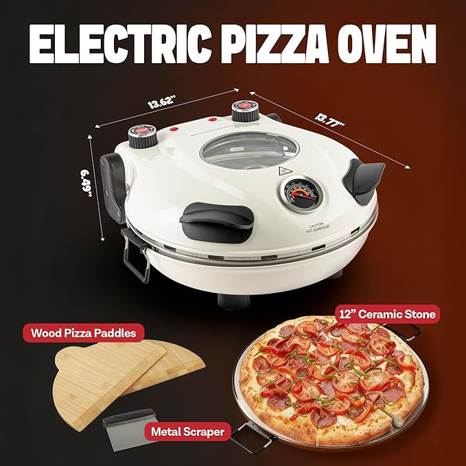 PIEZANO Crispy Crust Pizza Oven by Granitestone – 12 Inch Electric Pizza Oven Indoor Countertop Maker with Ceramic Stone Heats up to 800˚F for Delicious Stone Baked Pizzeria Style Pizza at Home