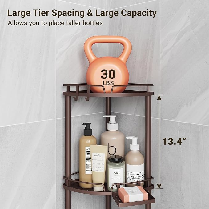 ELYKEN Corner Shower Caddy Standing, 3 Tier Metal Shower Organizer - Image 4