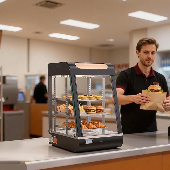 VEVOR 3-Tier Commercial Food Warmer Display, 800W Food Display Warmer with LED Light, Top Storage and Adjustable Shelves, 86℉~185℉ Steam Heating, 60 Qt /57L for Hamburger, Pizza, Bread, Fried Chicken
