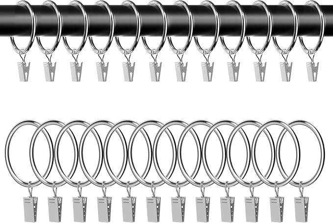 24 Pack Silver Metal Curtain Rings by GASRONS