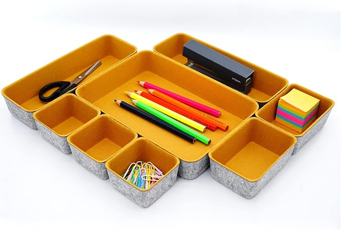 8-Piece Felt Drawer Organizers Curry Desk Tray Makeup Storage - Image 3