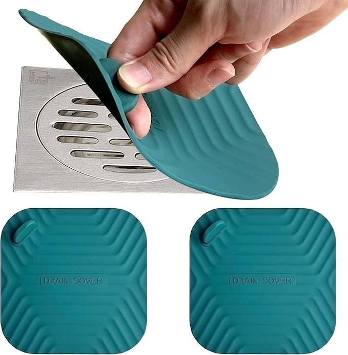 2 Pcs Blackish Green Shower Drain Cover Tub | Sewer Anti-Odor Mat Deodorizing by DIFENLUN