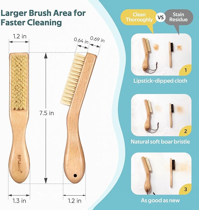 Laundry Stain Brush, Large Natural Soft Boar Bristles, Removes Tough Stains - Image 2