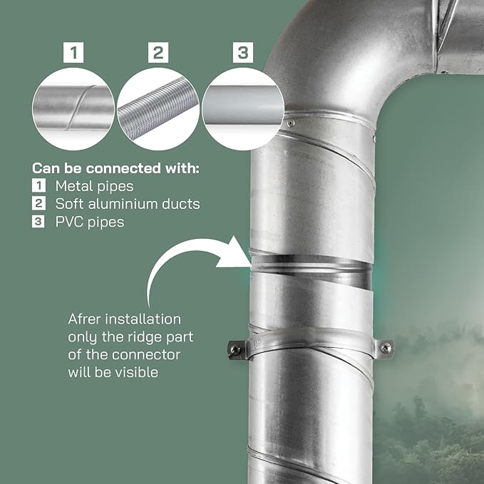 Vent Systems 5'' Inch Galvanized Steel Duct Connector - Round Ventilation Duct Extension - Metal Vent Coupler - Metal Hose Coupling - Galvanised Pipe Connector