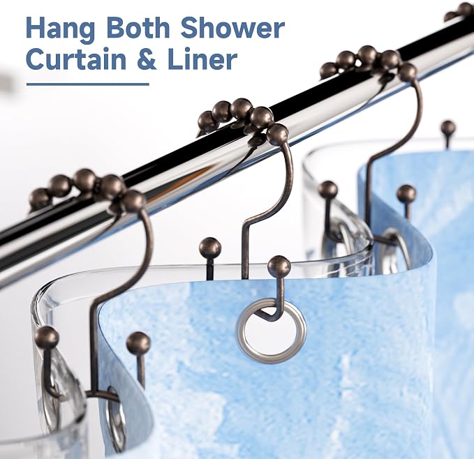 Titanker Shower Curtain Hooks Rings, Rust-Resistant Metal Double Glide Shower - Image 2