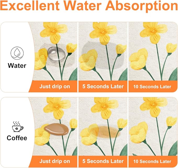 LOKHOM 18"x24" Dish Drying Mat，Colorful Floral Coffee Mat | Ultra Absorbent - Image 4
