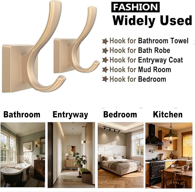 TOFIIGREM Gold Hooks for Wall, Heavy Duty Thick Aluminum Alloy Entry Coat Hooks - Image 2