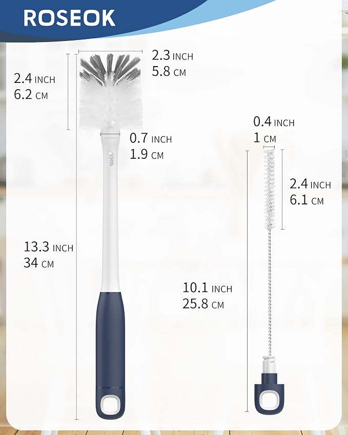ROSEOK Bottle Brush with Straw Cleaner Brush, 2 in 1, Nylon Bristles | Water - Image 2