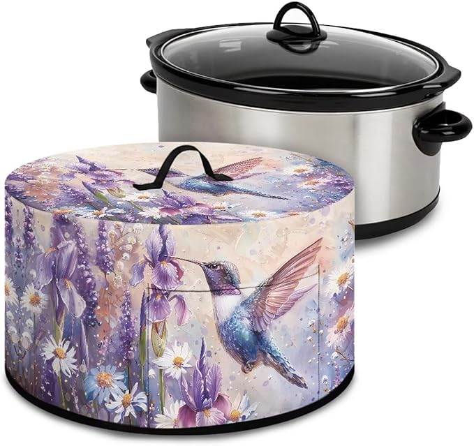 Hummingbird Daisy Floral Print Slow Cooker Cover Replacement Fit Most 6/7/8 Quart Crock Pot Oil Painting Print Practical Electric Slow Cooker Cover Keep Kitchen Clean and Easy to Use