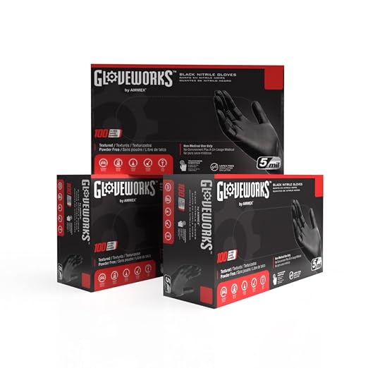 GLOVEWORKS Nitrile Gloves Disposable 5 mil Black Size Large 3 Boxes of 100 by GLOVEWORKS