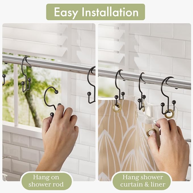 Shower Curtain Hooks Black Double Shower Curtain Hooks, Shower Curtain Rings - Image 5